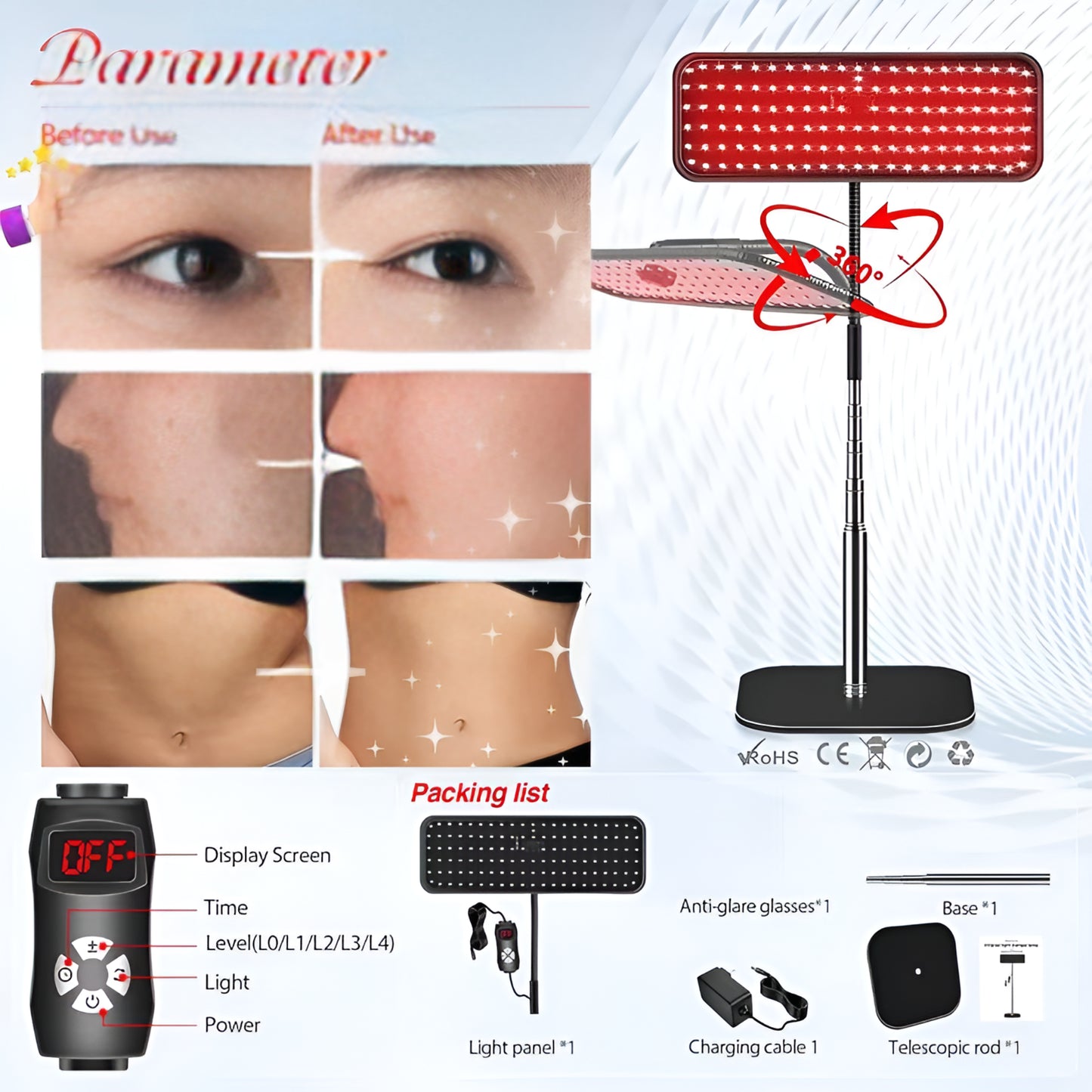 660Nm &850Nm near Infrared Light Device 25W LED Red Light Therapy Lamp with Stand Facial Skin Care for Relief Muscle Joint Pain