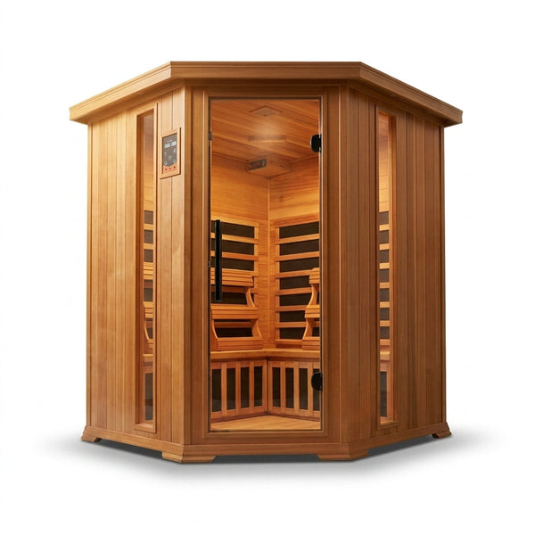4-Person Cedar Corner Infrared Sauna — Studio Shot